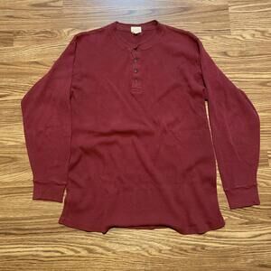 Vintage 90s LL Bean Henley Waffle Knit Thermal Long Sleeve Solid Shirt Mens XL